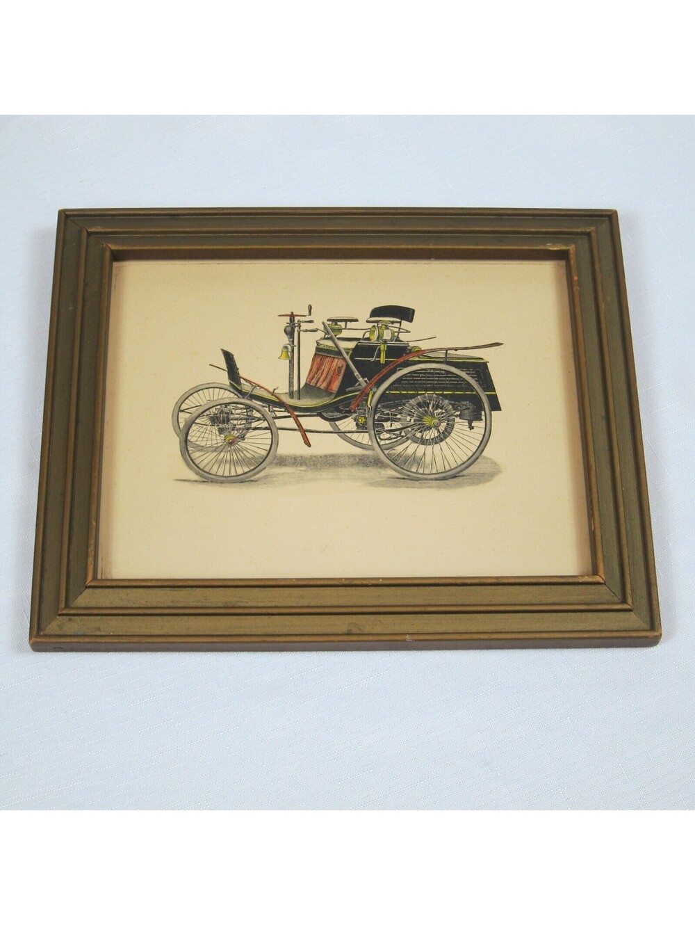 Antique 1902 Horseless Buggy Car Automobile Print Framed in Glass Vintage 1970s